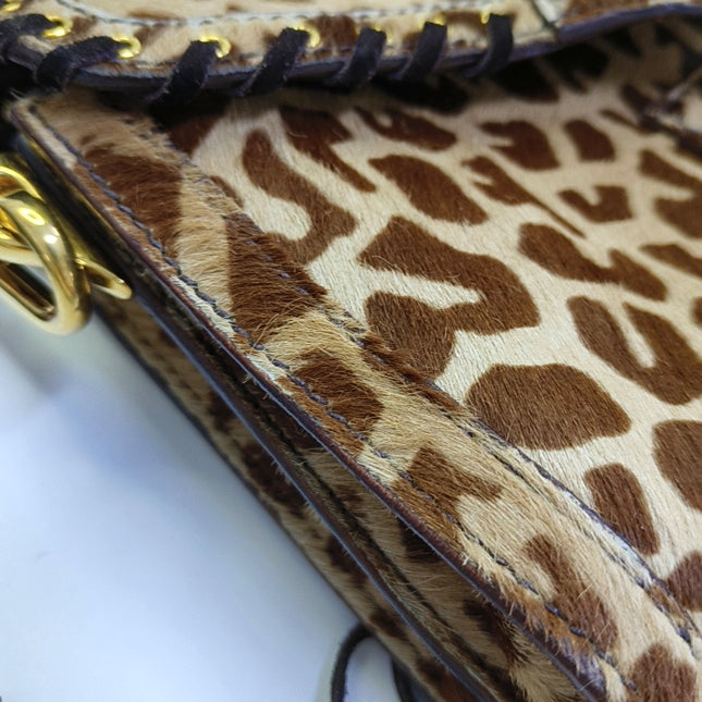 Prada Messenger Leopard Print Pony-style Calfskin Fringe Trimmed Shoulder Bag