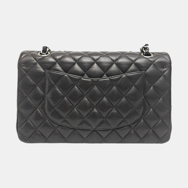 Chanel Timeless Classic Flap Medium Grey Lambskin Leather Silver Hardware