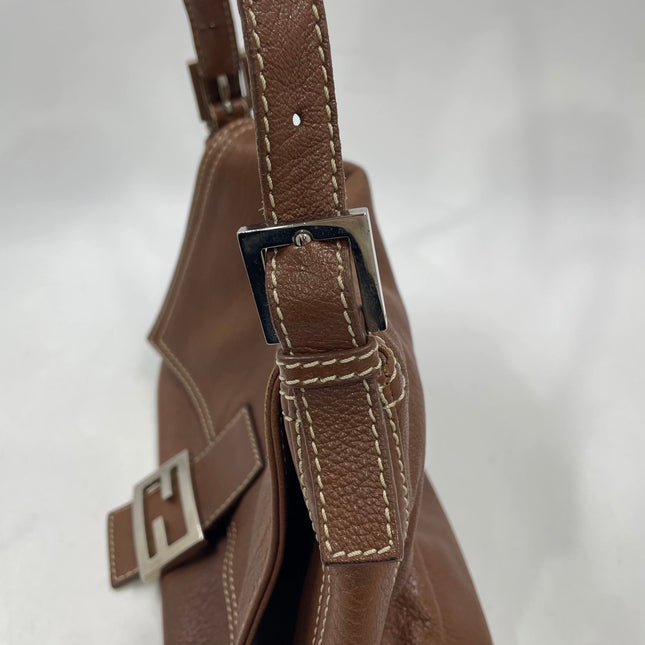 Fendi Mamma Forever Baguette Selleria Brown Calfskin Leather Silver Hardware
