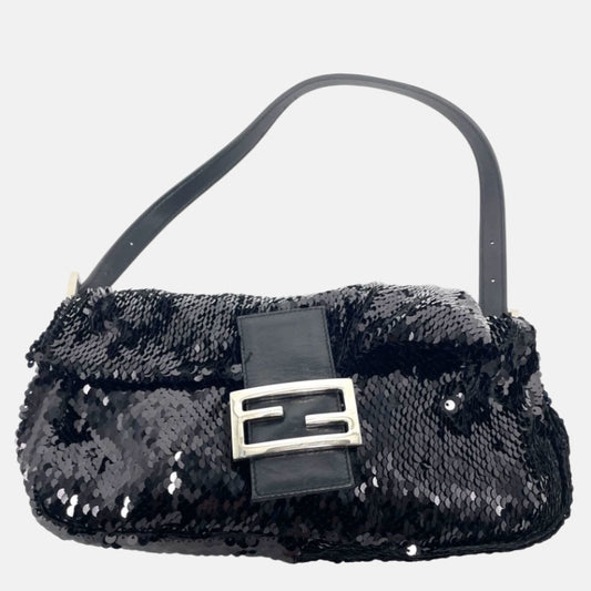 Fendi Baguette Vintage Black Sequins and Leather-Luxbags