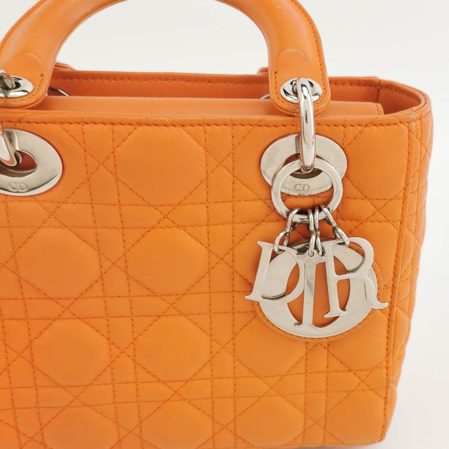Lady Dior My Abcdior 2016 Small Orange Lambskin Cannage Leather Handbag