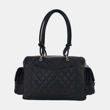 Chanel Cambon Large Black Calfskin Leather Double Strap Handbag