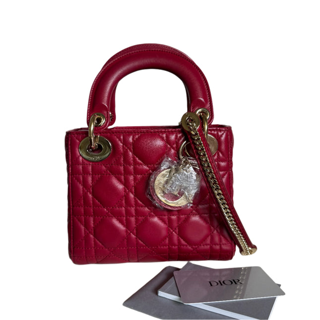 Lady Dior Mini Burgundy Lambskin Leather Gold HW Chain Strap