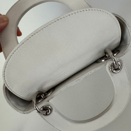 Lady Dior Mini White Lambskin Leather Silver HW Chain Strap 2018