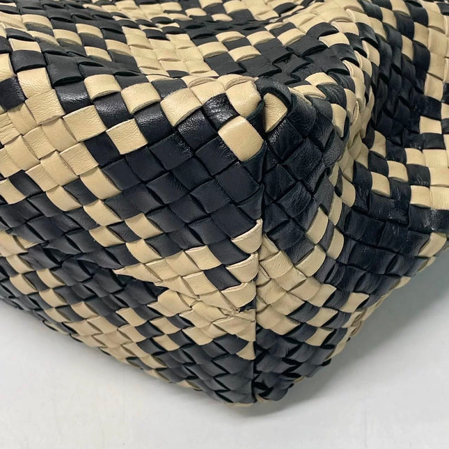 Bottega Veneta Cabat Tote Intrecciato Black and Beige Leather