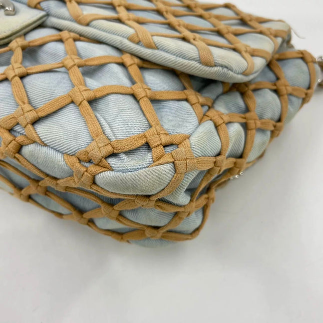 Chanel Jumbo Canebiers Net Knots Flap Blue Denim