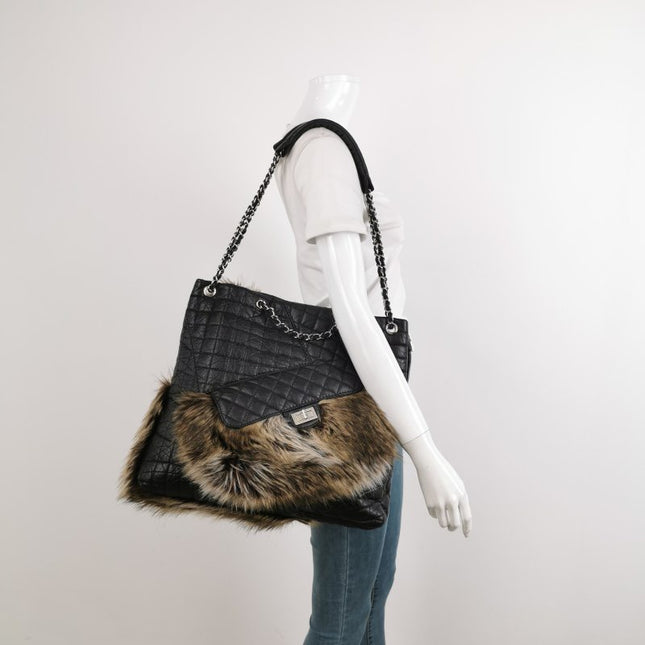 Sold Chanel Black Calfskin Fur Mademoiselle Lock 2way Tote, 2010