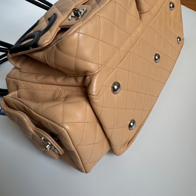 Chanel Cambon Multi-pocket Ligne Reporter Bag Large Beige Calfskin Leather
