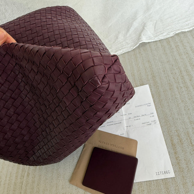 Bottega Veneta Maxi Convertible Tote Bag Wine Burgundy Leather Gold Hardware 50cm