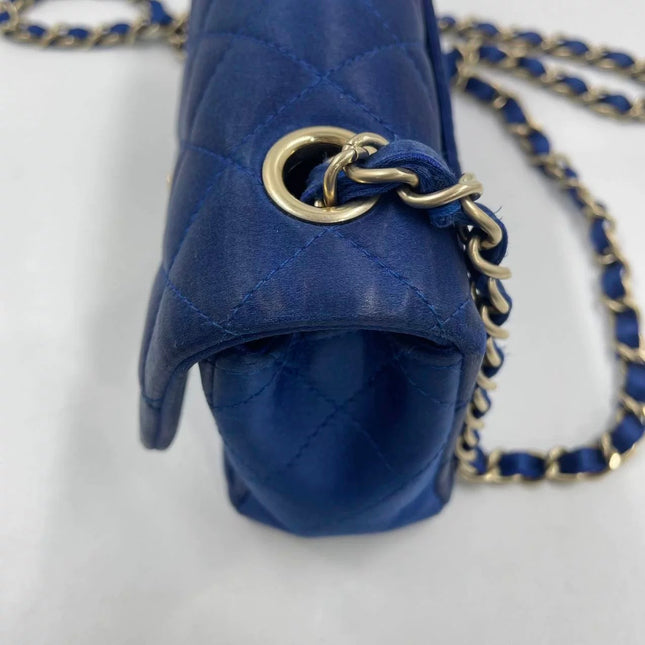 Chanel Classic Flap Mini 2013 Blue Silk Satin Gold Hardware