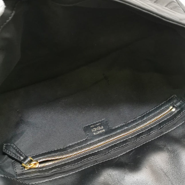 Sold Fendi Baguette Black Leather 3D FF Motif Crossbody Bag Large