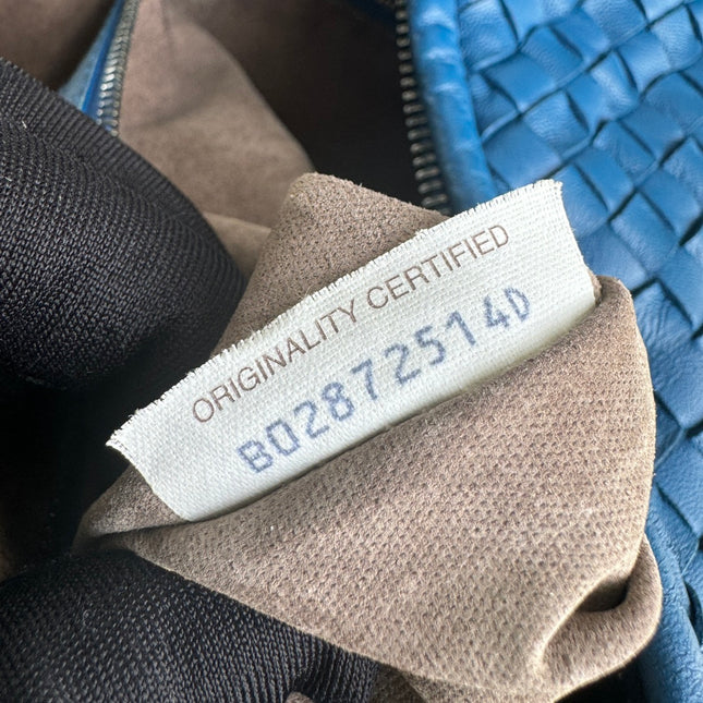 Sold Bottega Veneta Veneta Hobo Medium Blue Intrecciato Leather Bag 47cm