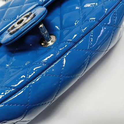 Chanel Classic Flap Mini Blue Patent Leather Silver Hardware
