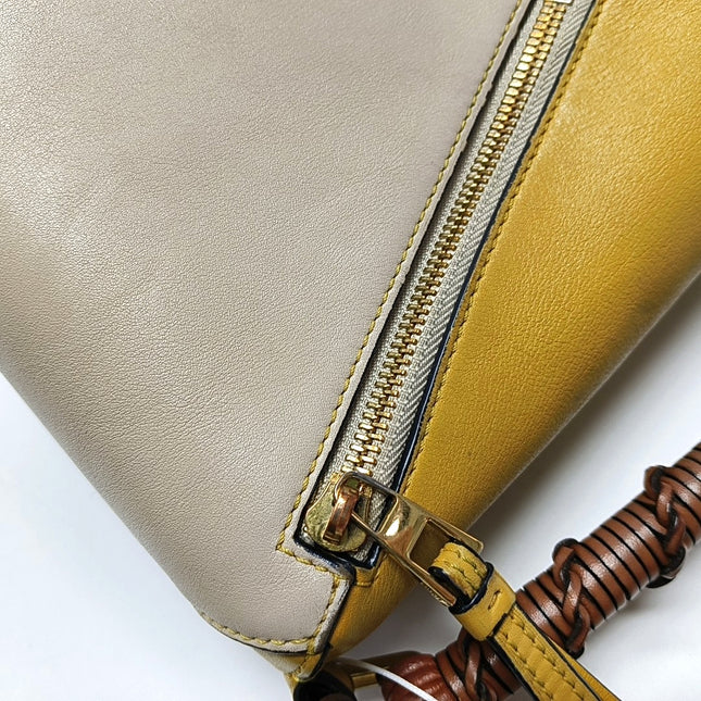 Loewe Puzzle Small Tricolor Tan Yellow Grey Braided Handle Crossbody Bag