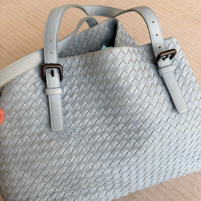 Bottega Veneta Cesta Shopper Tote Intrecciato Blue Leather Medium 40cm