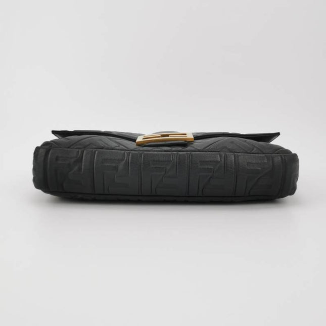 Sold Fendi Baguette Black Leather 3D FF Motif Crossbody Bag Large