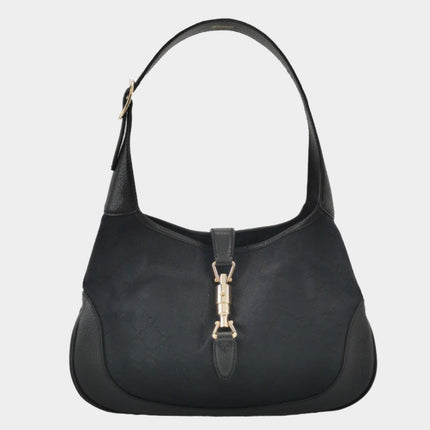Gucci Jackie 1961 Small Monogram Canvas and Leather Bag Black-Luxbags