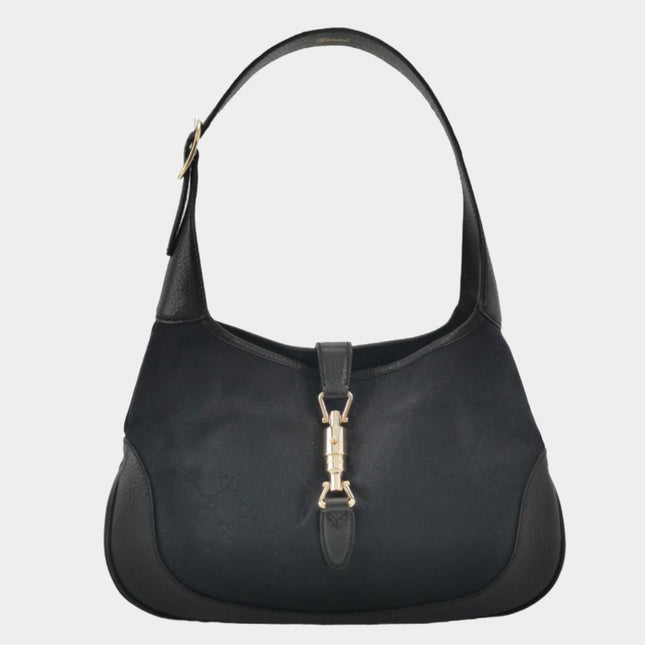 Gucci Jackie 1961 Small Monogram Canvas and Leather Bag Black-Luxbags
