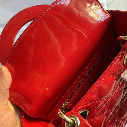 Lady Dior Small Red Patent Leather with Strap