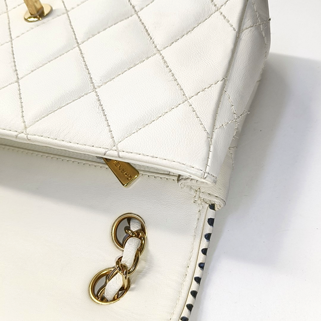 Chanel Classic Flap Medium Happy Stitch White Leather with Contrast Black Trim, 2003-04