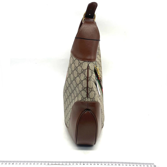 Gucci Jackie 1961 Large Brown Leather and Monogram Web with Long Strap