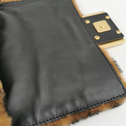 Fendi Baguette Mini Shearling Vitello Dolce Marco FF 1974 Tobacco Black Brown Zucca
