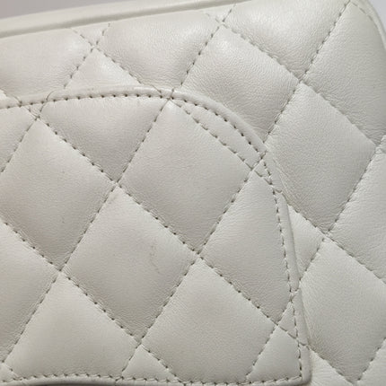 Chanel Cambon Clutch White Leather Snake Skin CC Logo Black Strap