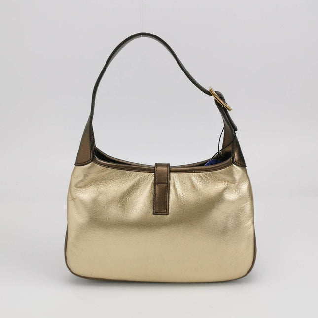 Gucci Jackie Vintage Mini Gold Lambskin Leather Brown Calfskin Leather