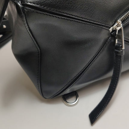 Loewe Puzzle Small Black Smooth Leather White Logo With Metal Feet 2016
