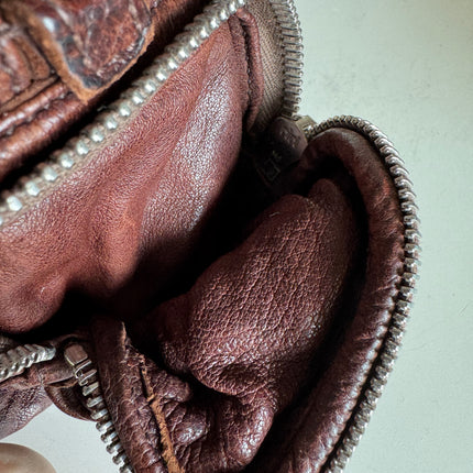 Prada Large Brown Washed Top Handle Bauletto Bag Calfksin Leather