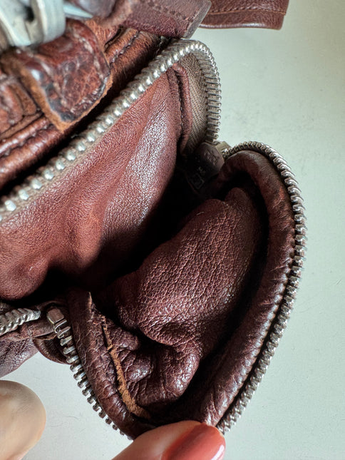 Prada Large Brown Washed Top Handle Bauletto Bag Calfksin Leather