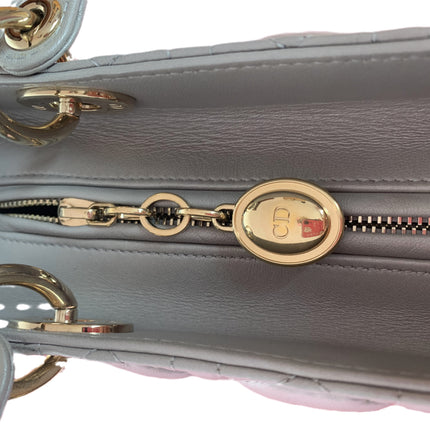 Sold Lady Dior Pearlescent Grey Medium Lambskin Cannage Leather Handbag