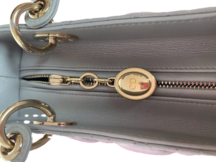 Sold Lady Dior Pearlescent Grey Medium Lambskin Cannage Leather Handbag