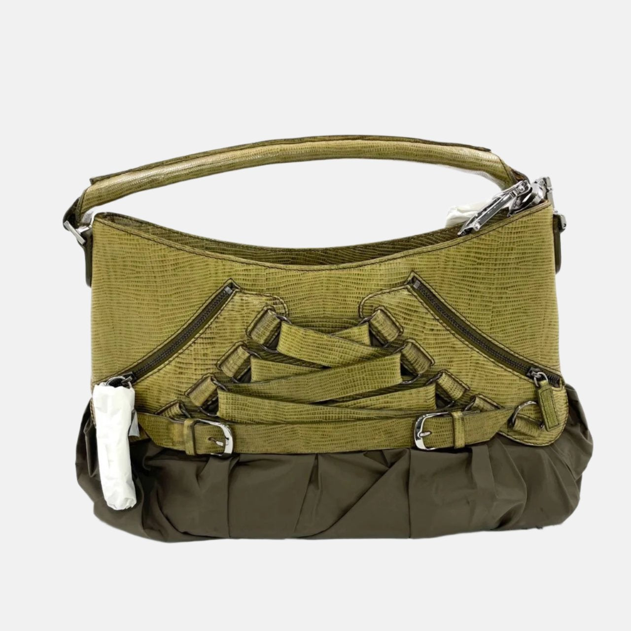 Dior Corset Dark Green Lizard-skin Leather and Satin Lace-up Ballet Bag-Luxbags