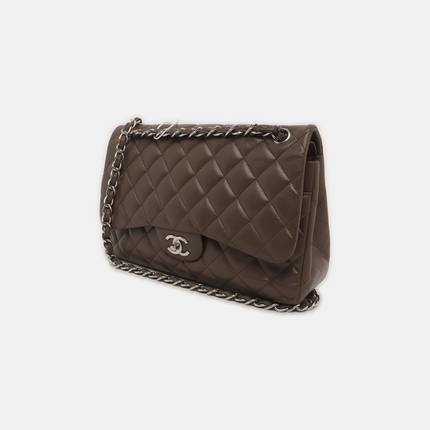 Chanel Classic Flap Jumbo 2012 Coffee Brown Caviar Leather Double Flap Silver Hardware