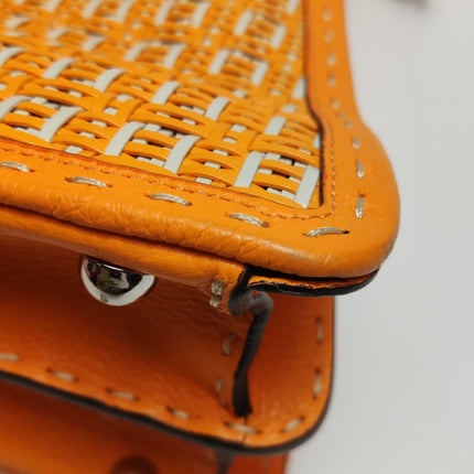 Fendi Peekaboo ISeeU Sellier Orange / White Interlace Leather Medium Top Handle Bag