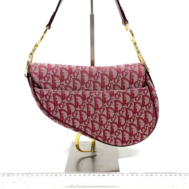 Dior Saddle Vintage Medium Red Burgundy Monogram Oblique Shoulder Bag 2002