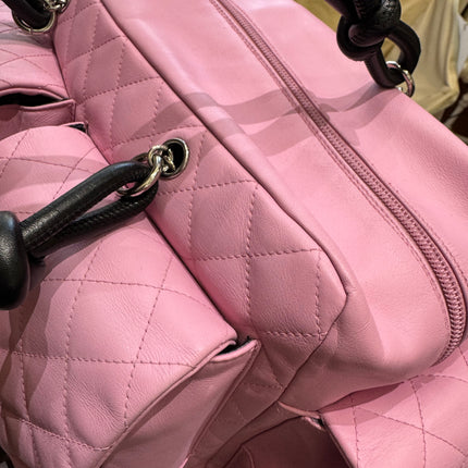 Chanel Cambon Large Pink Calfskin Leather Double Strap Handbag