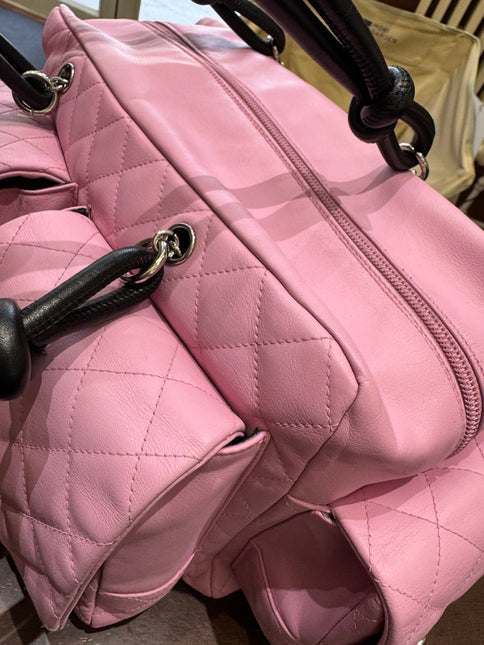 Chanel Cambon Large Pink Calfskin Leather Double Strap Handbag