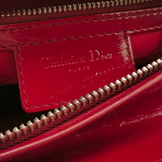 Sold Lady Dior Medium Red Burgundy Patent Leather Handbag Silver Hardware