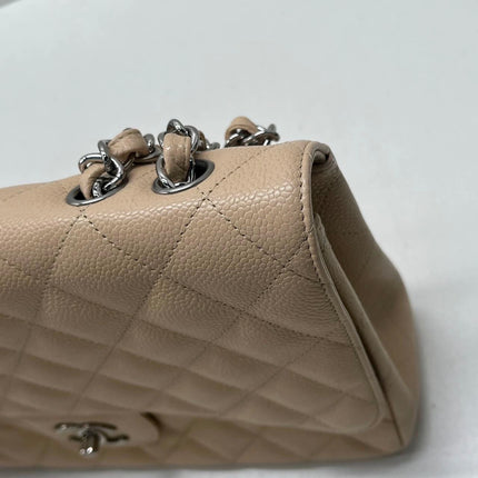 Chanel Classic Flap Jumbo 2009 Beige Caviar Leather Single Flap Silver Hardware
