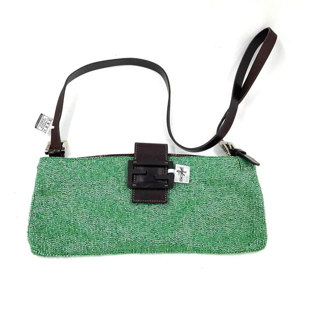 Fendi Mamma Baguette Zitronengelbe Perlen-Umhängetasche