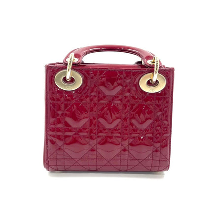 Lady Dior Mini Handbag 2017 Red Patent Leather Gold-tone Chain Strap