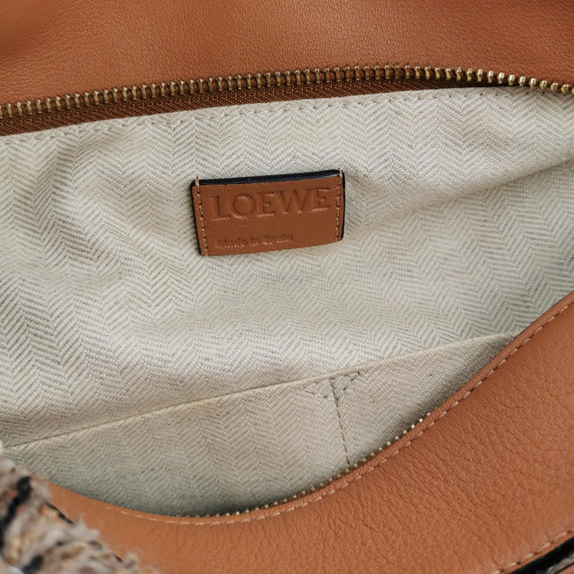 Loewe Puzzle Medium Brown Leather and Tweed Shoulder Bag