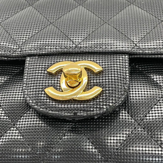 Chanel Classic Flap Medium 2016 Black Pixel Effect Calfskin Leather Gold Hardware