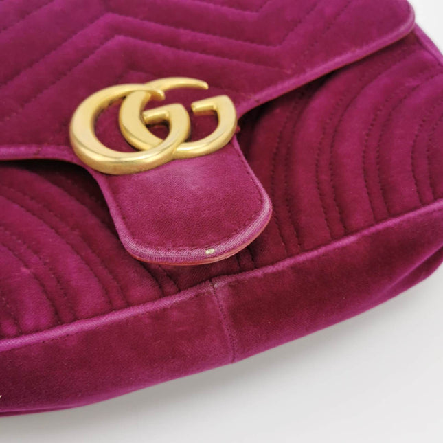 Sold Gucci Marmont Mini Flap Pink Velvet Handbag