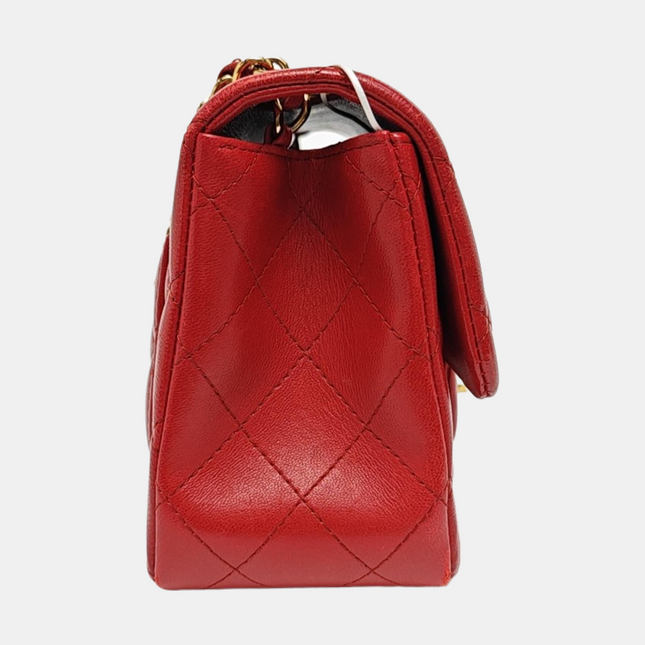 Chanel Classic Flap Mini Square Red Lambskin Leather Gold Hardware