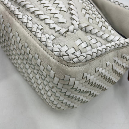 Loewe Puzzle Small Leather Woven Braided White Crossbody Bag
