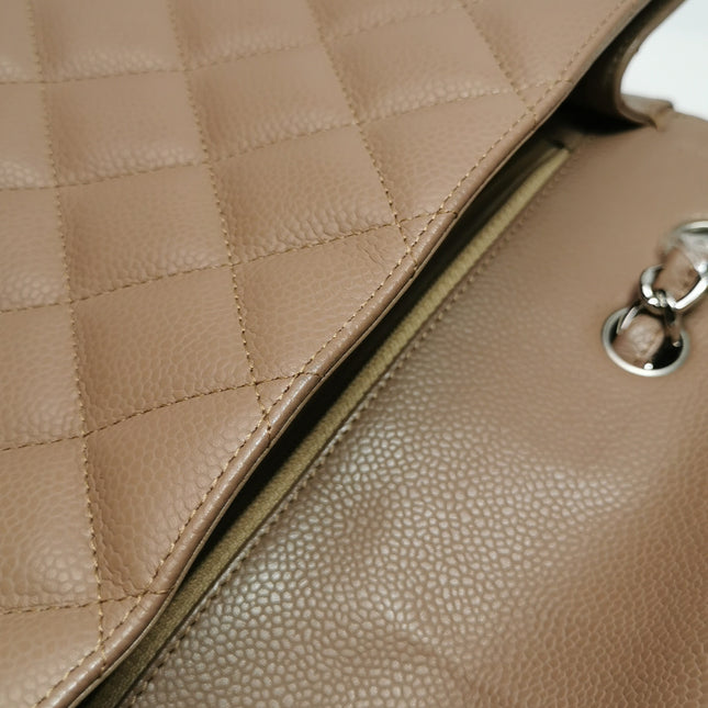 Chanel Classic Flap Jumbo 2009 Coffee Brown Caviar Leather Single Flap Silver Hardware