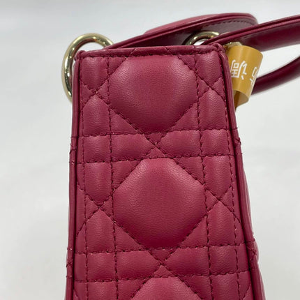 Lady Dior Mini 2020 Dark Red Lambskin Leather Gold HW Chain Strap